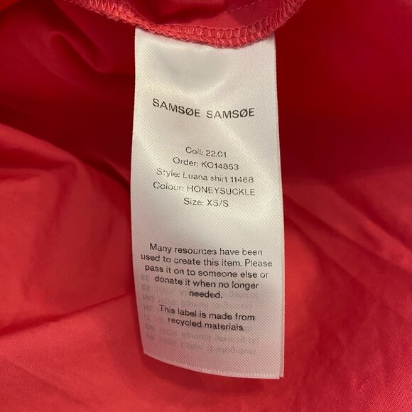 Samsoe Samsoe Luana Button Up Shirt in Bright Pink ~ LIKE NEW - Picture 8 of 10